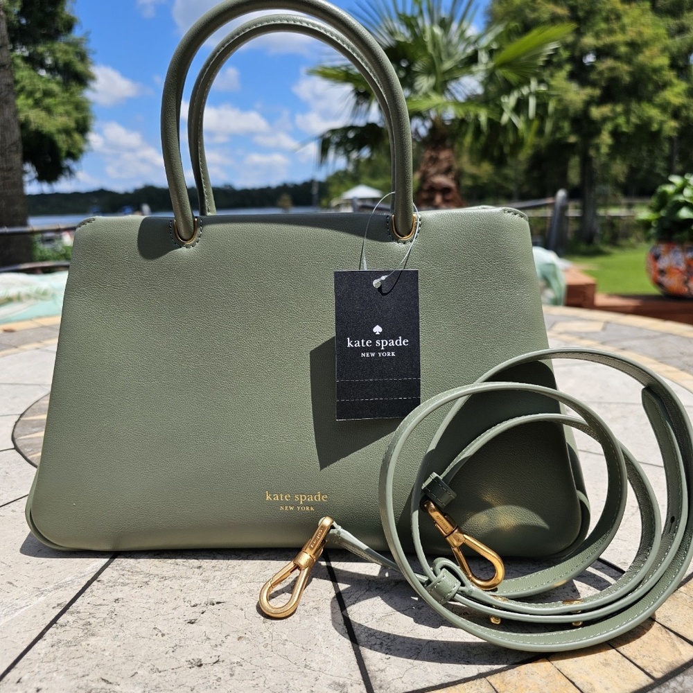 new Kate Spade Grace Fine Grain Leather Med Satchel -Cedar Stand-R$398